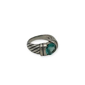 Vintage Ribbed Cable Twist Synthetic Blue Topaz 925 Sterling Silver Ring Size 7